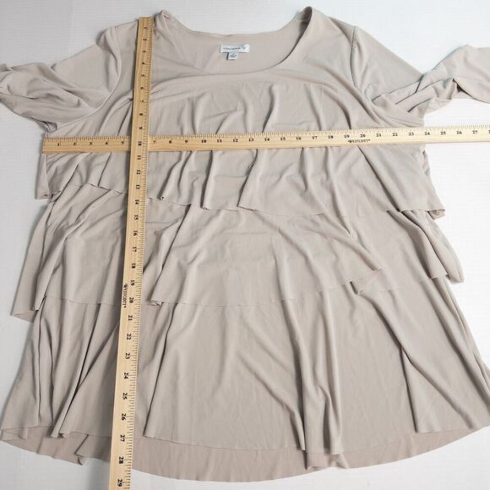 Susan Graver Liquid Knit Tiered 3/4 Sleeve Top Womens 1X Beige Stretch A220987 - Picture 4 of 16